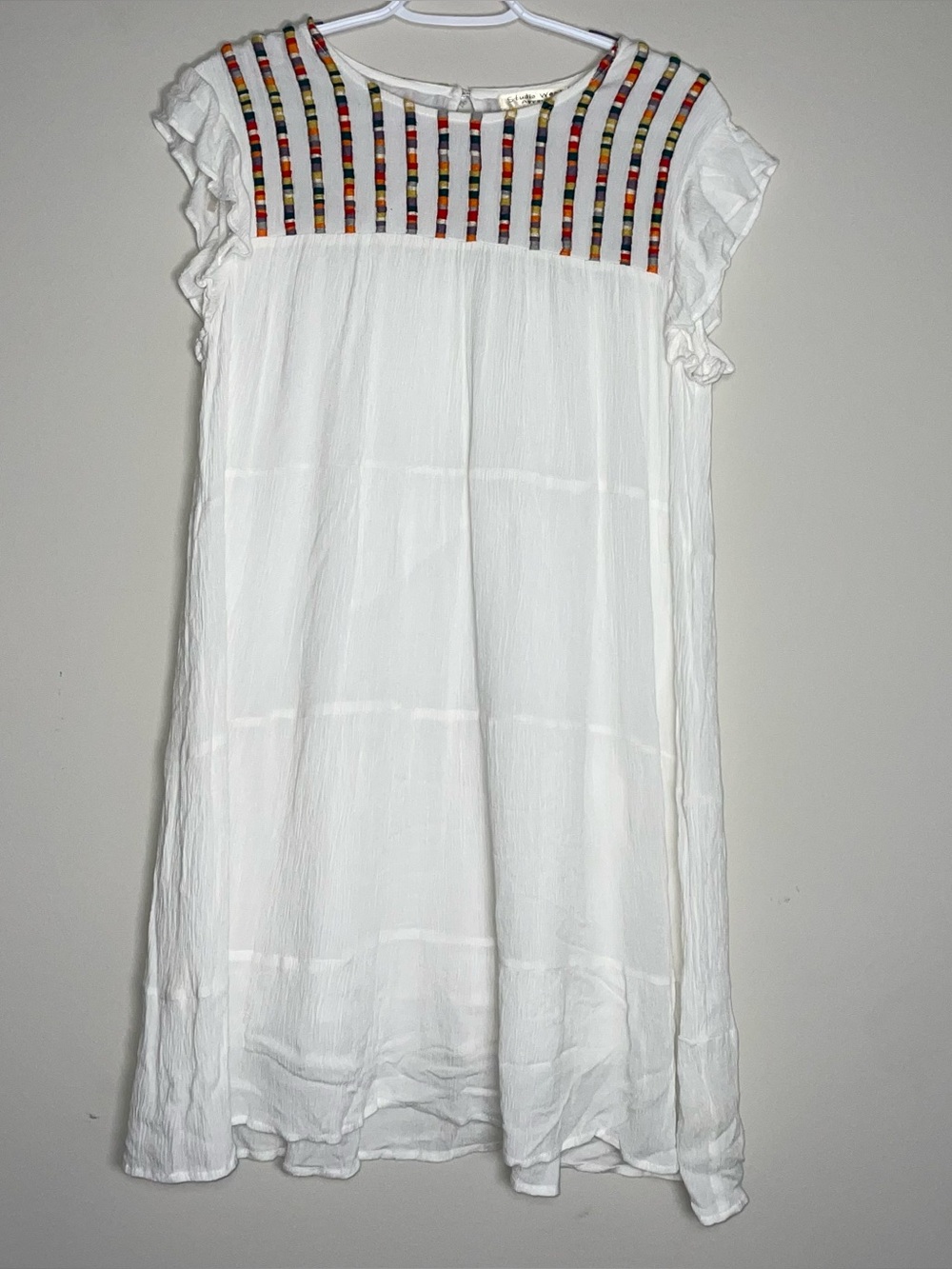 Studio West Apparel S White Colorful Embroidery Short Sleeve Summer Dress Boho